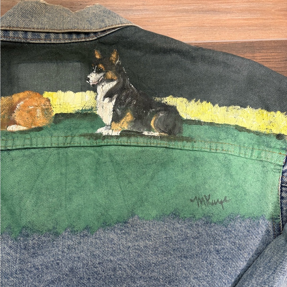 Vintage Denim Jean Jacket with One of a Kind Corgi Mural Masterpiece! - Picture 8 of 11